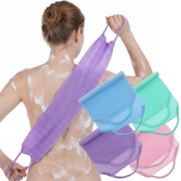 4 Pack Exfoliating Bath Cloth with Handles, Stretchable Body Clothes for Shower, Nylon Scrub Cloth, Exfoliating Back Scrubber Shower Rags for Body (Blue, Pink, Purple, Green)