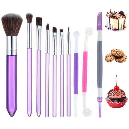 10 Pieces Cake Decorating Tools, Cake Baking Brushes Food Basting Brush for Cooking, Cookie Decorating Tools, Cookie Decorating Supplies with Fondant and Gum Paste Tool (Purple)