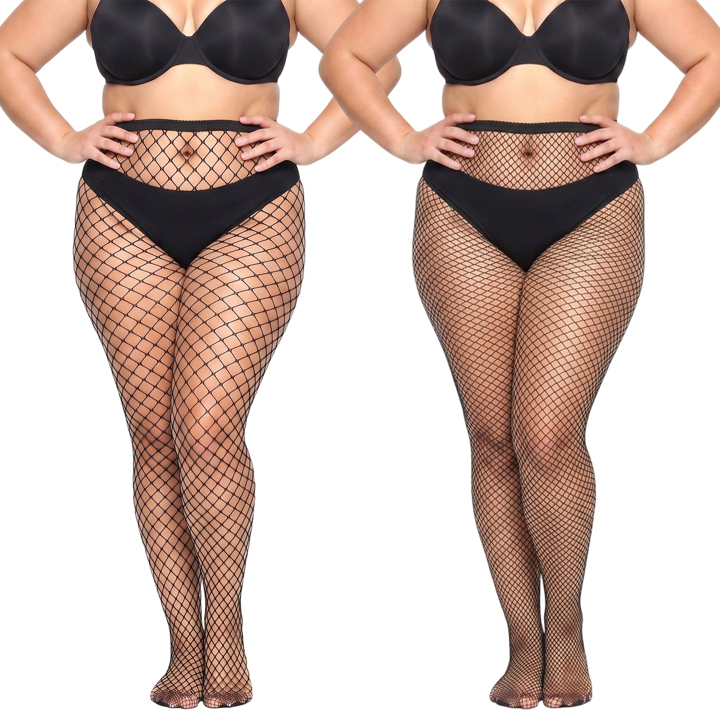 Abeillo 2 Pairs Plus Size Fishnet Tights Stockings Black High Waist Fishnet Stockings for Women(Black,Black-S+M Mesh)