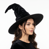 Macuezu Witch Hat for Women, Wide Brim Wizard Cap Velvet Black Witches Hat for Cosplay Costume Parties Halloween Character Dress up Headwear
