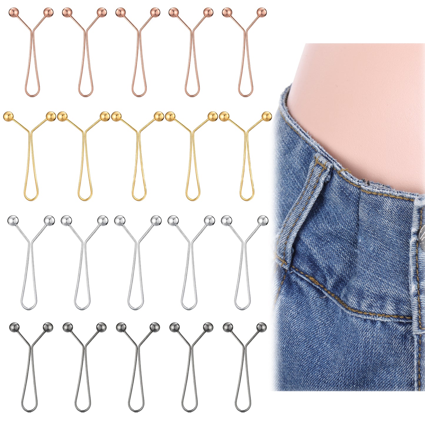 Tweruna 24 PCS Waist Tightener for Pants Women, Reusable Pant Waist Tightener for Loose Jeans, No Sewing Waist Cincher Clip, Adjustable Waistband Tightener for Pants Jeans Skirts