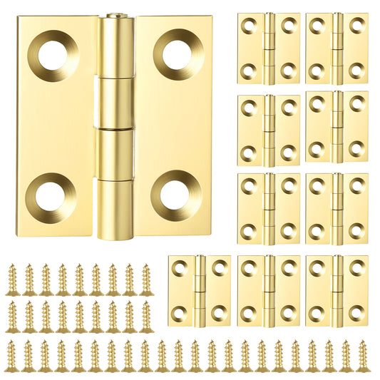 10 Sets Small Hinges with Screws Mini Solid Brass Hinges Jewelry Box Hinges 1 Inch Mini Hinges Folding Butt Hinges DIY Accessories for DIY Boxes Gate Drawer Furniture Woodworking Craft Project (Gold)