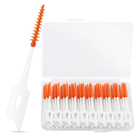 ASTER 40 Pieces Interdental Brushes Orange Tooth Floss Picks Toothpick Between Teeth Flossing Brush Oral Dental Hygiene Orthodontic Wire Cleaning Tool with Storage Case