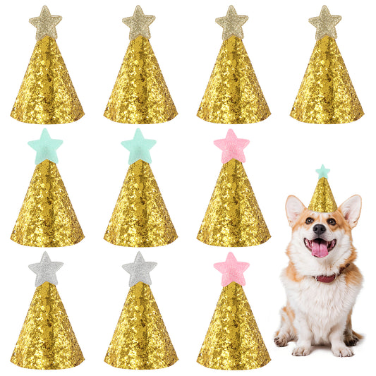 YQQYG 10 PCS Dog Birthday Hat, Mini Party Hats for Stuffed Animals, Adjustable Birthday Hat Star Decoration Pet Hats for Holiday Wedding Puppies Kittens Rabbits Costume Accessories