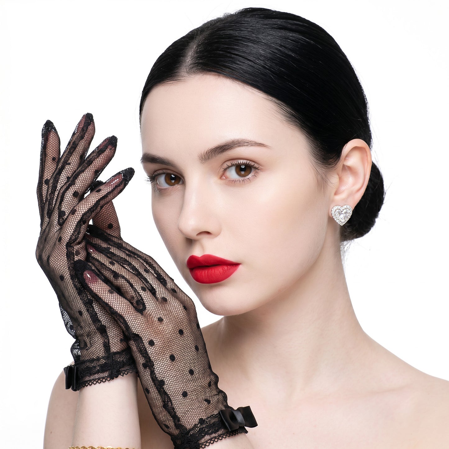 APLZGMG Black Short Lace Gloves for Women Girls, ElegantTea Party Gloves Costumes Glove for Wedding Dinner Party