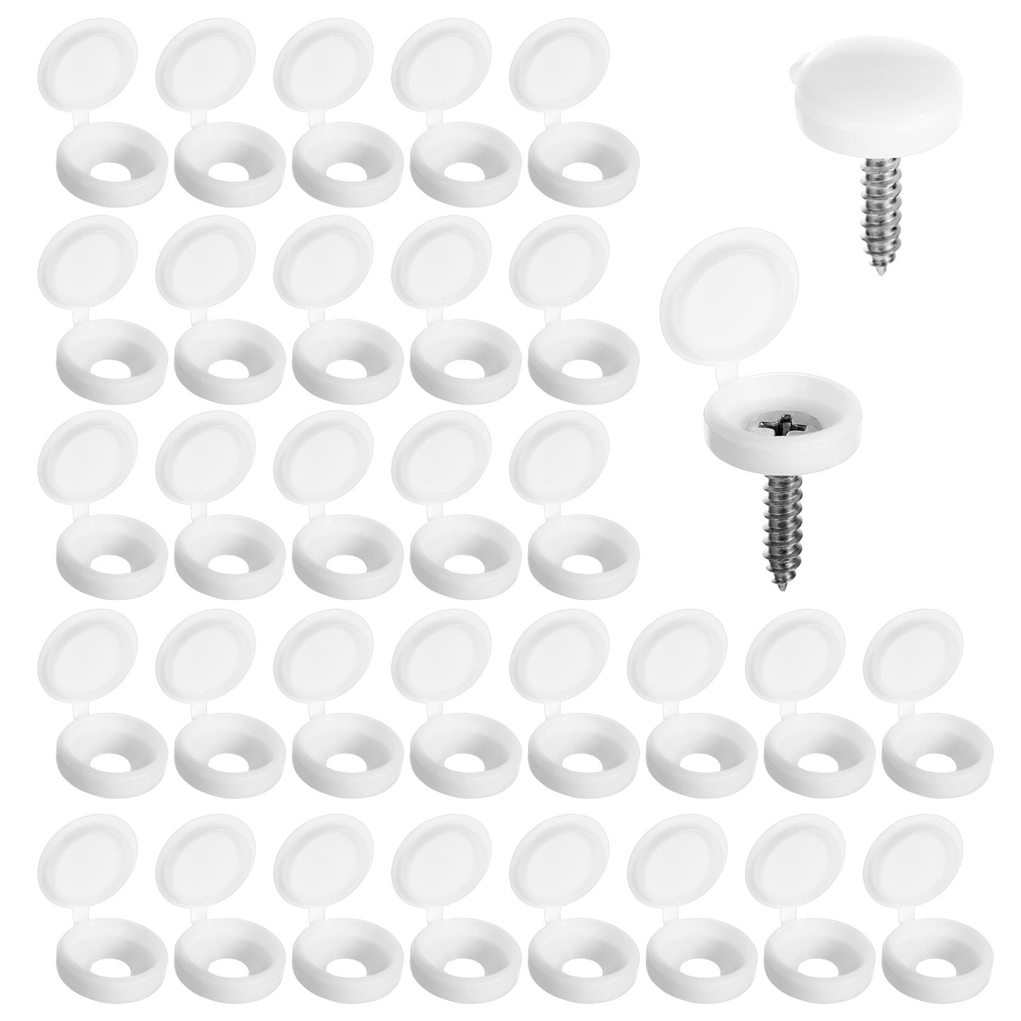 ZEYIYER 100PCS Screw Covers Caps, 13.5 mm Plastic Hinged Screw Caps, Folding Screw Cover Cap Shutter Fasteners Bolt Covers Caps Screw Heads Caps for M4 Screws(White)