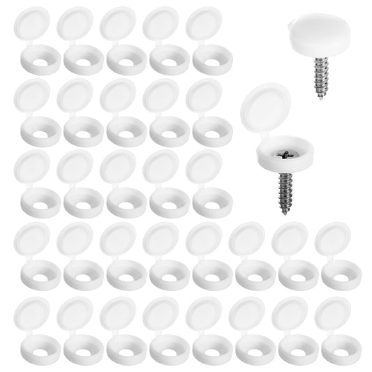 ZEYIYER 100PCS Screw Covers Caps, 13.5 mm Plastic Hinged Screw Caps, Folding Screw Cover Cap Shutter Fasteners Bolt Covers Caps Screw Heads Caps for M4 Screws(White)