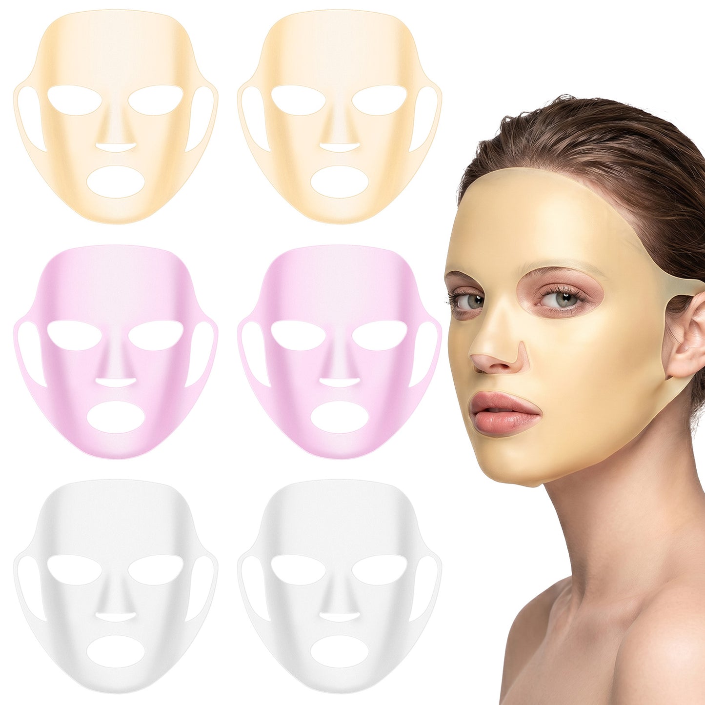 LLOUSSAK 3 Pcs Silicone Mask Holder Reusable, Silicone Face Mask Holder, Firming Facemask Holders for Sheet Masks, Wet Locking Avoid Evaporation Skincare Beauty Tool (Pink+Gold+White)