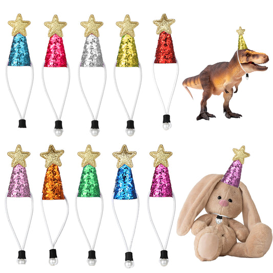 10 Pcs Mini Party Hats for Figures, Dinosaur Tiny Hats for Crafts Tiny Cone Birthday Party Hat with Shining Star Colorful Glitter Cone Birthday Parties Hat for Doll Parties Decor Accessories