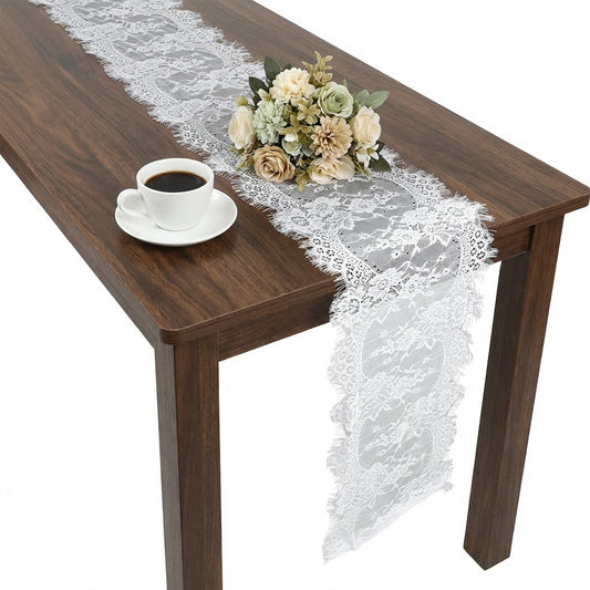 1 Pcs White Lace Table Runner 14 x 120 Inch Vintage Rustic Table Runner for Wedding Bridal Shower Baby Shower Party Decorations Embroidered Boho Lace Table Cloth Runners