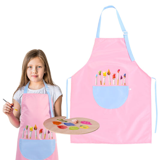 1 Pack Children's Apron, Kids Art Apron, Adjustable Waterproof Art Apron with Pockets, Kids Painting Aprons for Cooking Baking Painting Crafting Art Gardening Grilling Activity, Pink