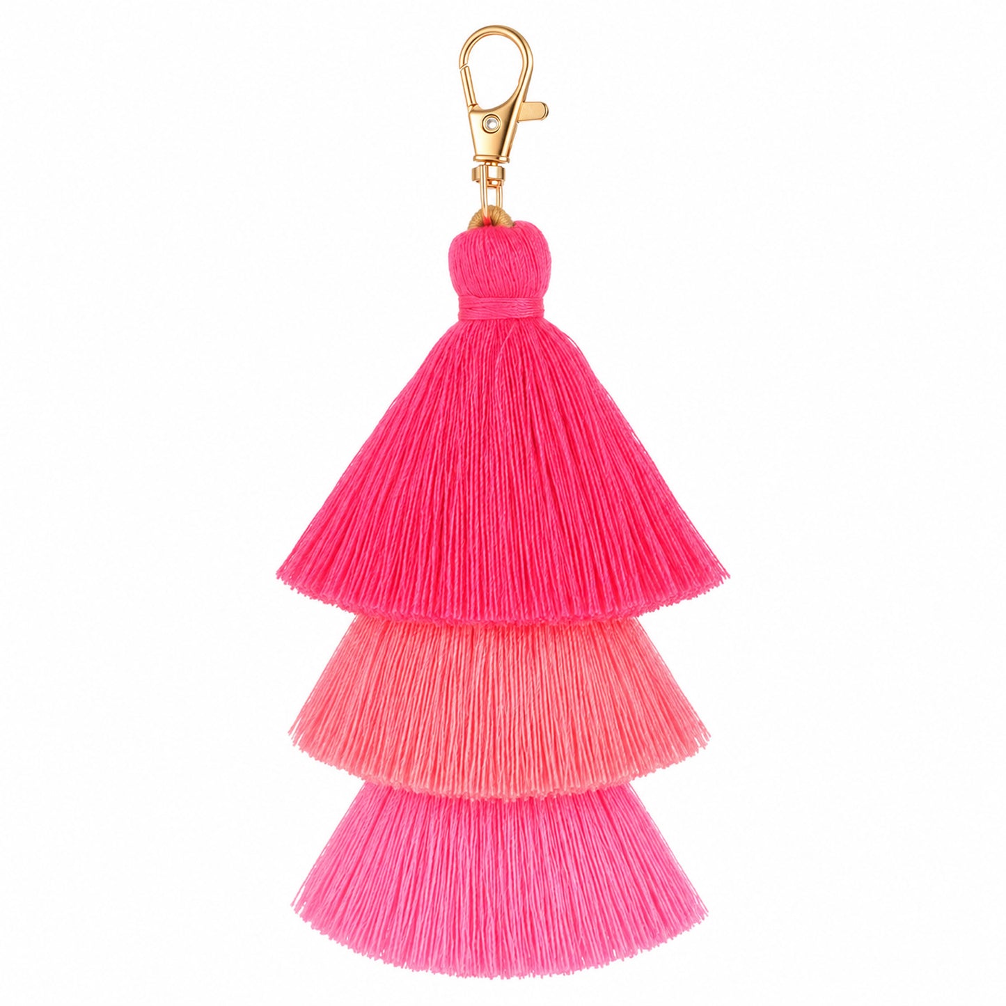 Pink Tassel Keychain, Tri-Layered Purse Tassels for Handbags, Bohemian Tassel Bag Charm Key Chain Tassels for Keychain Making DIY Crafts Jewelry Making Decorations