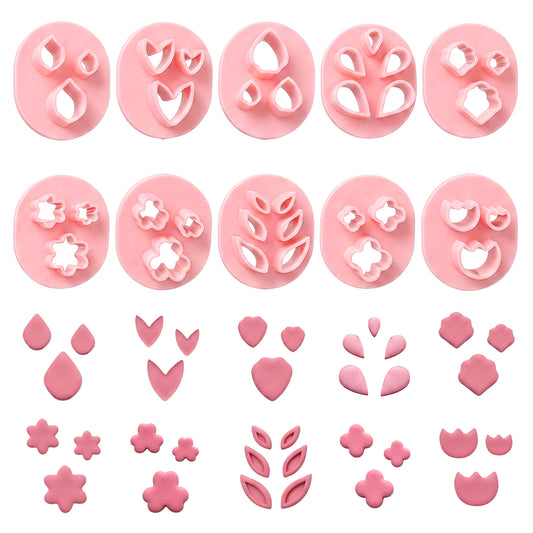 10 PCS Polymer Clay Cutters, Flower Petal Clay Cutter for Earrings Making 10 Shapes Floral Leaf Heart Clay Molds DIY Jewelry Tools