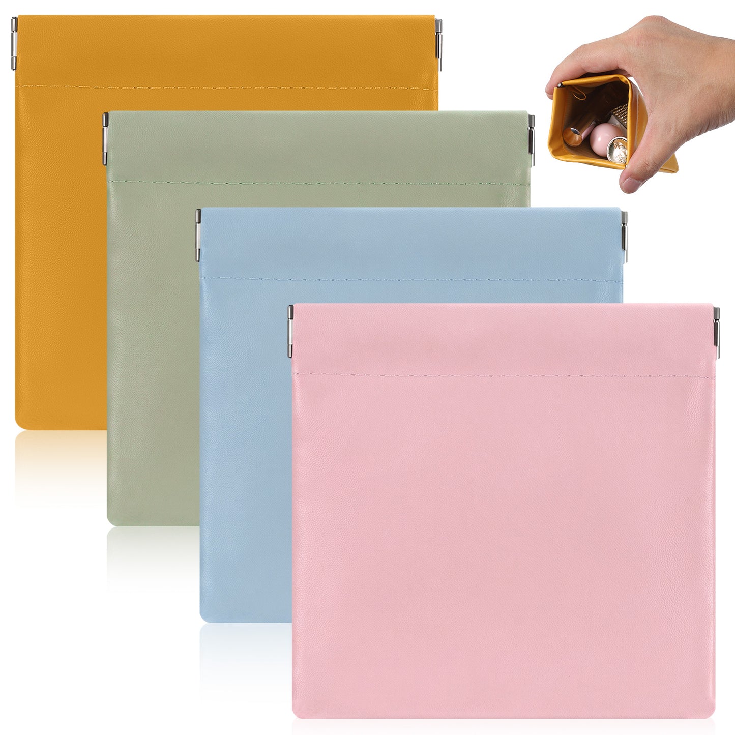 4 Pcs Small Purse Pouch, PU Leather Small Purse Organizer Pouches, 4.5x4.5 Inch Mini Makeup Pouch Self-Closing Women Change Pouches Bags for Inside Purses Lipstick Cosmetic Jewelry Coins