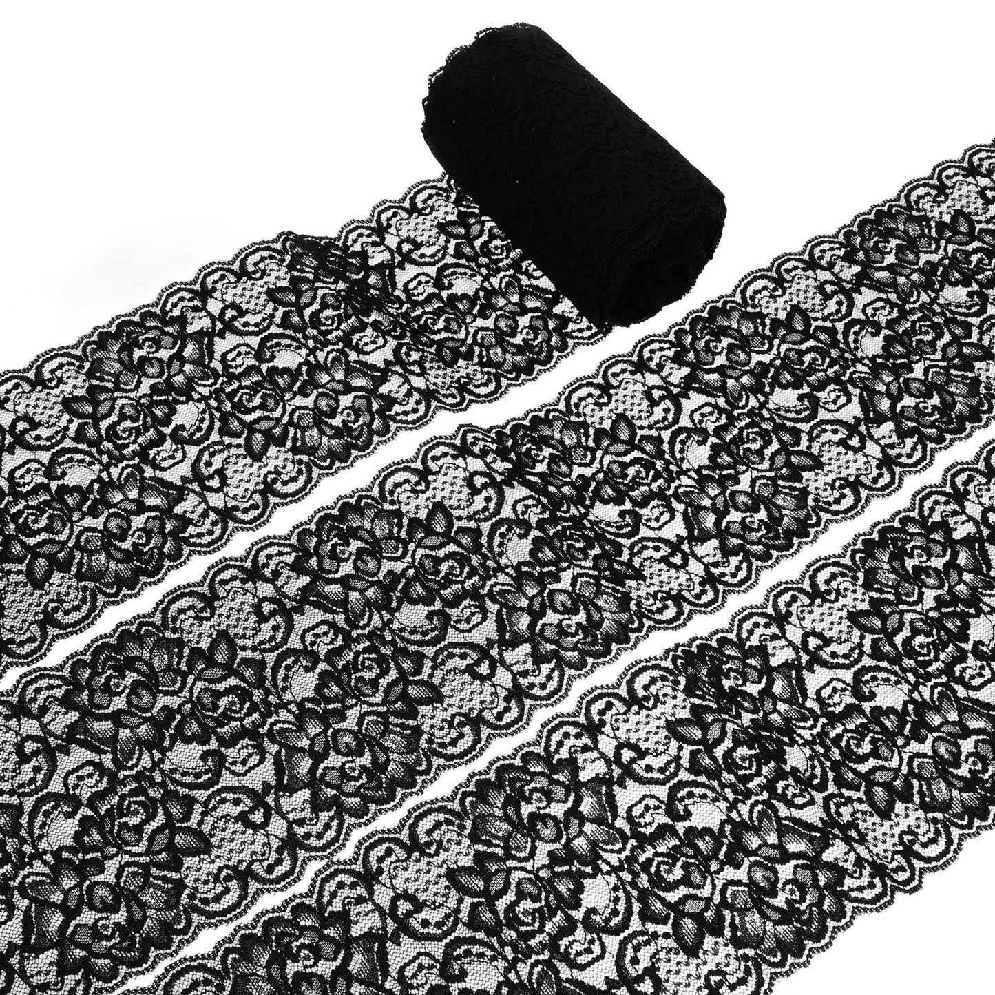 5 Yards x 4.5 inches Black Lace Fabric for Sewing DIY Crafts, Floral Pattern Stretch Lace Trim Ribbon for Bridal Wedding Decorations, Gift Wrapping, Sewing Projects