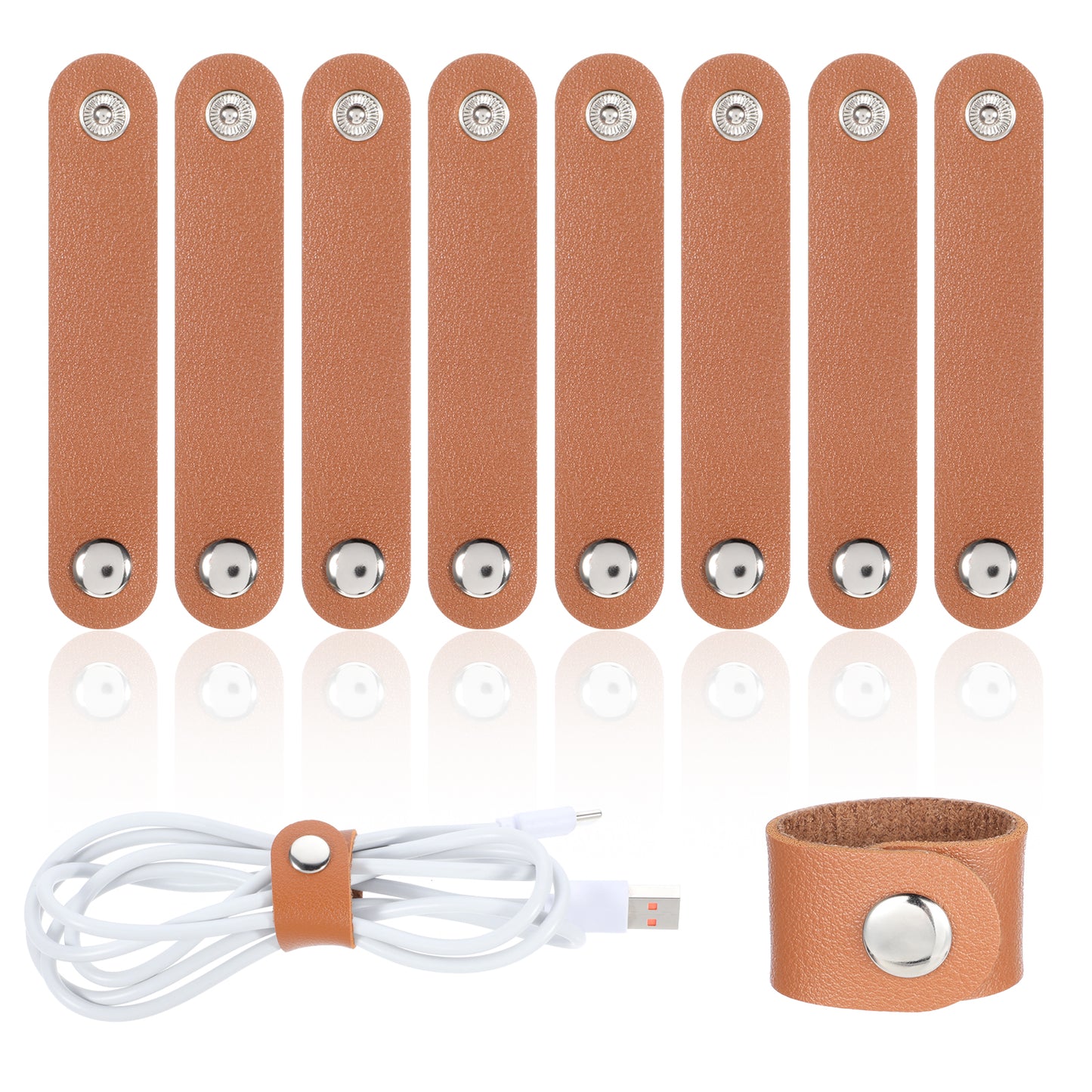 10 Pcs Cable Organizer, Leather Wire Management Wire Organiser Clip, Reusable Cable Straps for USB Cable Headphone Wires, Short Straps