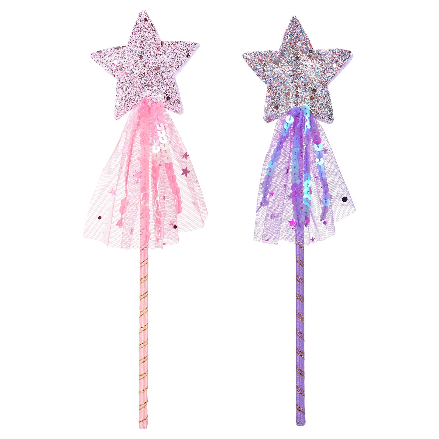 ZEYIYER 2Pcs Star Fairy Wands, Glitter Princess Wands Sticks, Angel Fairy Wand for Girls, Birthday, Halloween, Christmas, Party Costume Props Supplies (11 in)