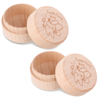 ZEYIYER 2 PCS Tooth Fairy Box, Wooden Tooth Fairy Keepsake Box Cute Carved Tooth Fairy Tooth Holder, First Baby Tooth Keepsake Case Toddler Milk Teeth Container for Storage Lost Teeth