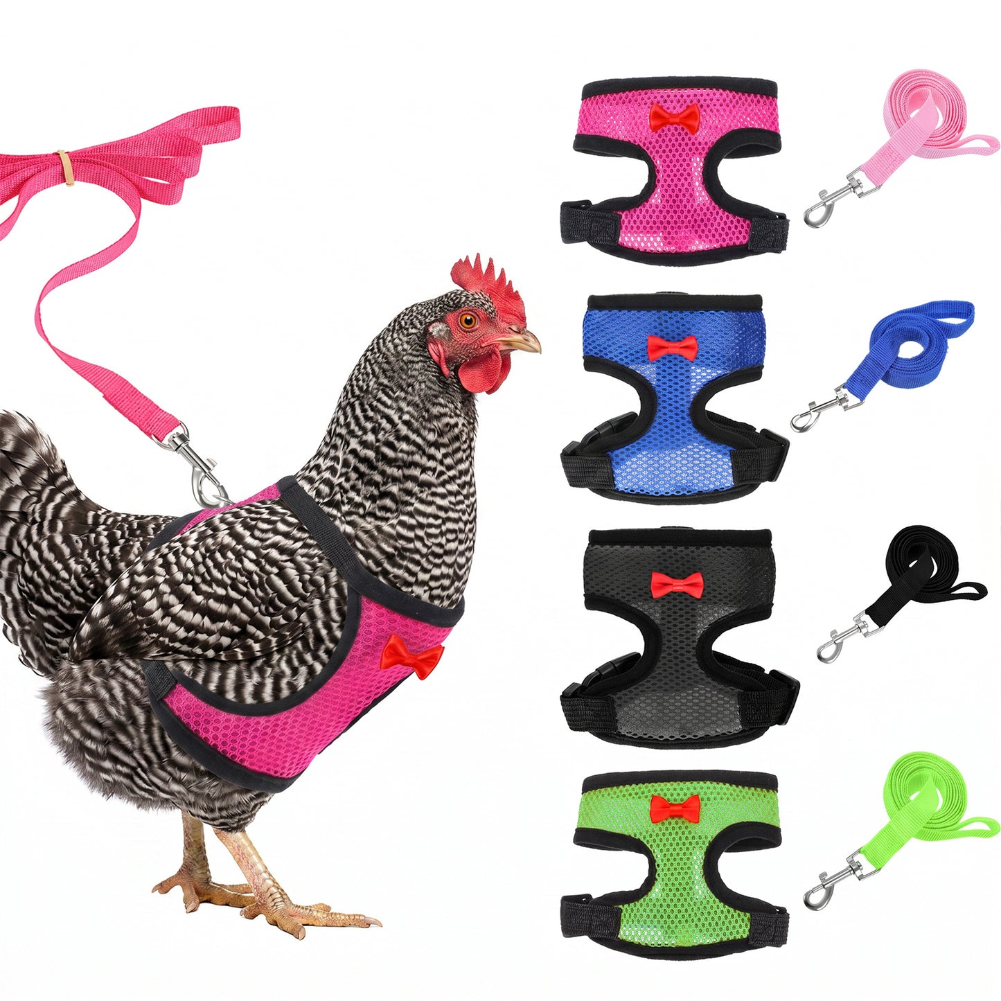 4 Pcs Adjustable Chicken Harness with Leash, Comfortable Breathable Mesh Elastic Hen Vest Upgraded Easy to wear Hen Vest for 1.2-1.9lb Chicken, Duck, Goose, Small Pet Training Walking Supplies