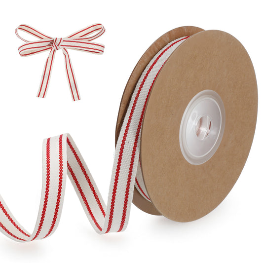 10 Yards Red White Strip Ribbon, 3/8 Inch Cute Stripe Ribbon, Cotton Stripe Ribbons Roll for Gift Wrapping DIY Crafts Bow Making Home Decor