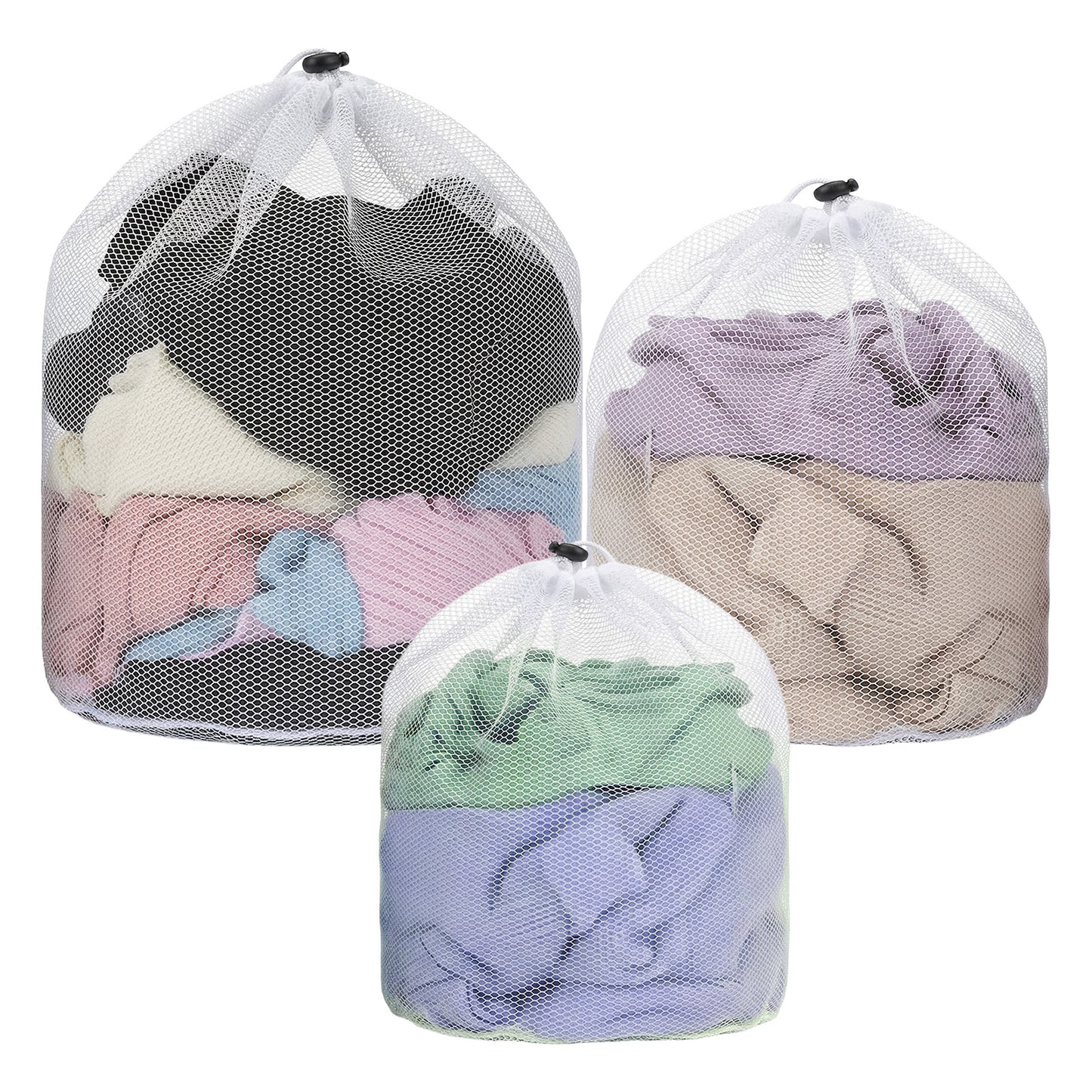 PEOVLVN 3 Pcs Laundry Mesh Wash Bags, Mesh Laundry Bags with Drawstring Closure Net Garment Bag for Washing Machine Home College Dorm Travel Family and Apartment Dwellers Use (3 Sizes)