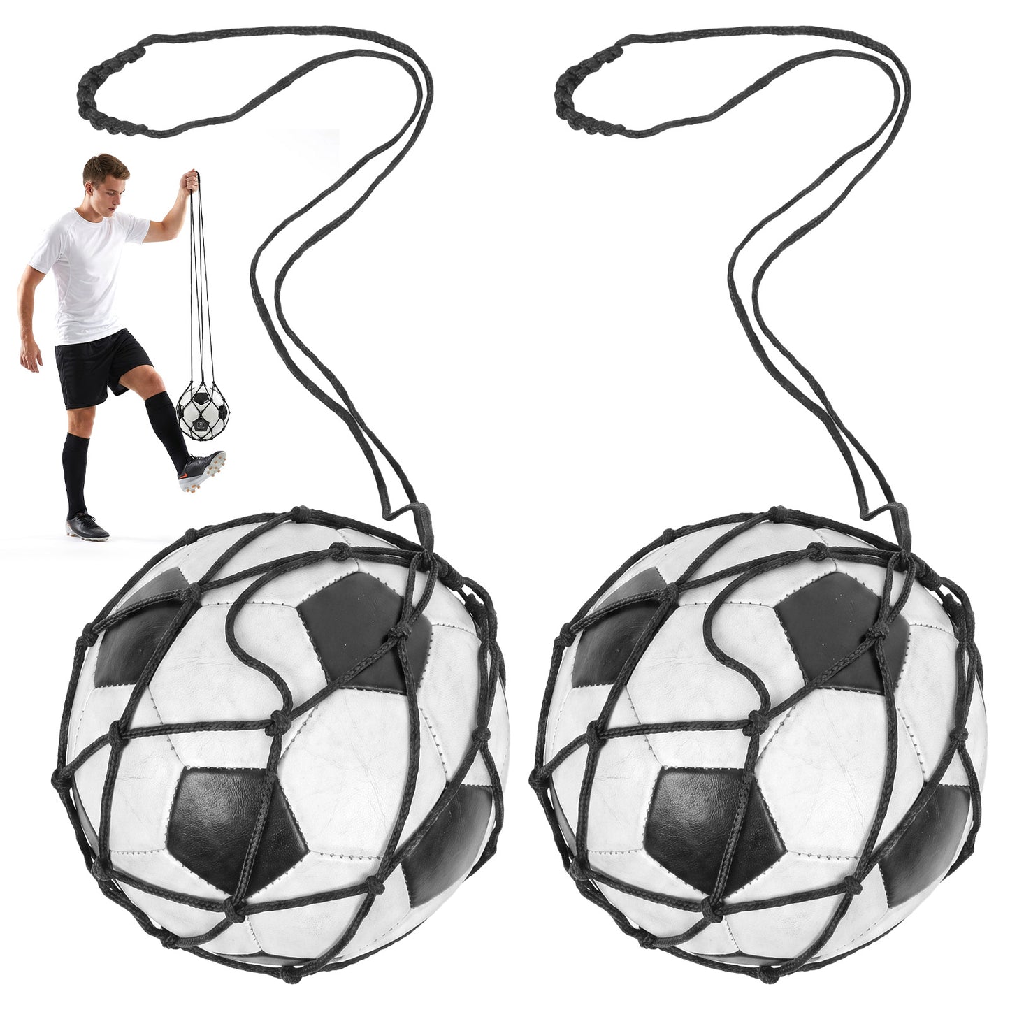Azefnuhk 2 PCS Soccer Ball Net Kicker, Soccer Kick Trainer Return Net - Football Training Equipment for Youth & Adults - Solo Practice Aid Fits Size 3, 4, 5 Balls