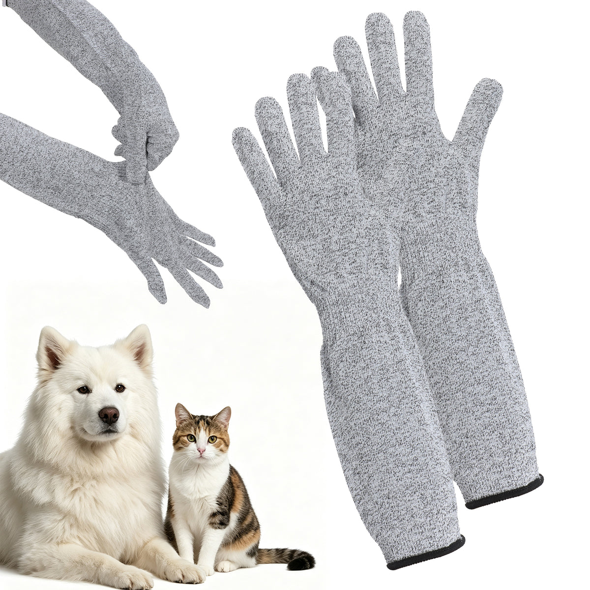 1Pair Pet Handling Gloves, Extra Long Anti-Scratch Cat Grooming Arm Sleeve