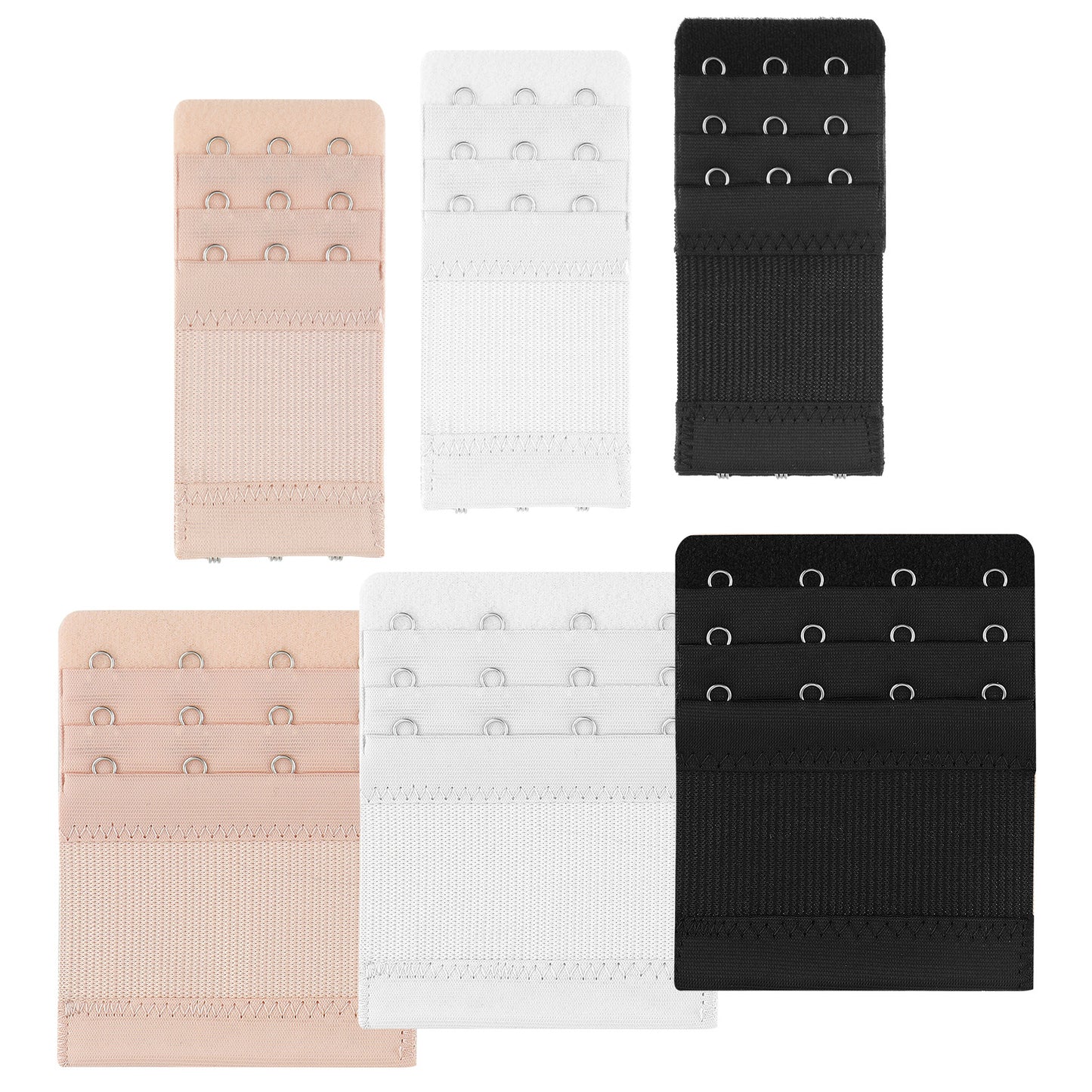 Aysatogc 6PCS Bra Extenders 3 Hook,4 Hook,Women Elastic Extensions Bra Lady’s Breathing Room Stretchy Brasier Extension Strap Soft & Comfortable (Black White Skin)