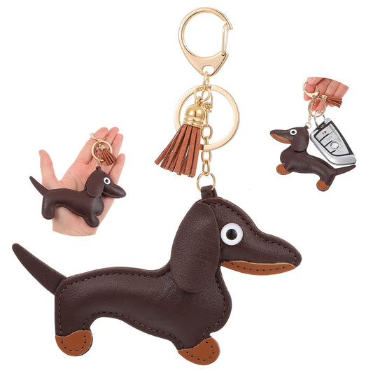 Thinp Dachshund Keychain - Brown Dog Shaped Leather Bag Pendant - PU Brown Dog Shaped Leather Bag - Purse Handbags Bag Accessories - Dog Lovers