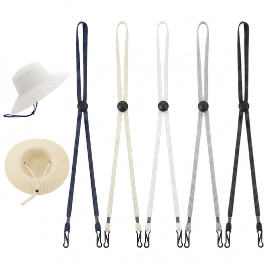Aysatogc 5 Pcs Adjustable Hat Strap, Windproof Anti-Lost Cap Strap Clips Elastic Hats Removable Chin Cord Suitable for Outdoor Activities (5 Colors)