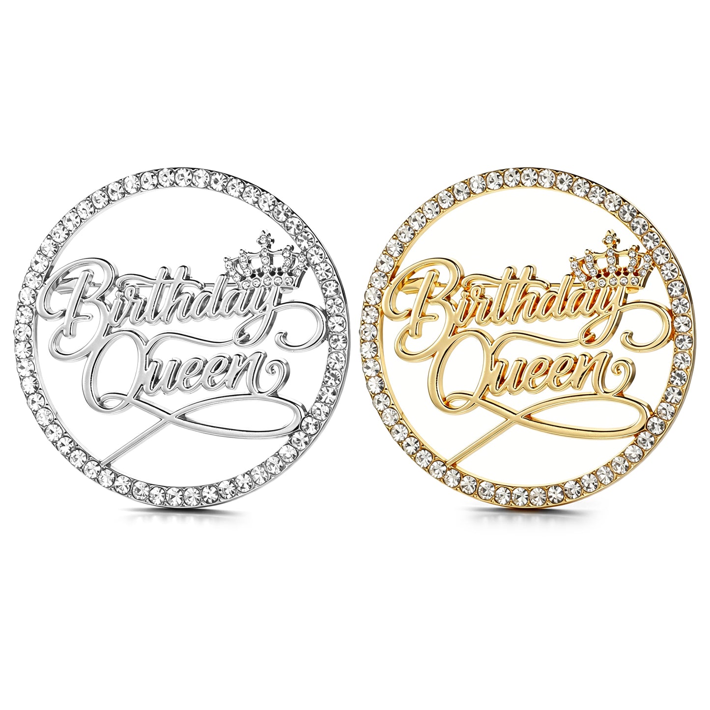 2PCS Birthday Brooch Pins for Women, Bling Luxury Rhinestone Brooches Rhinestone Queen Crown Brooch for Wedding Party Birthday Celebrations