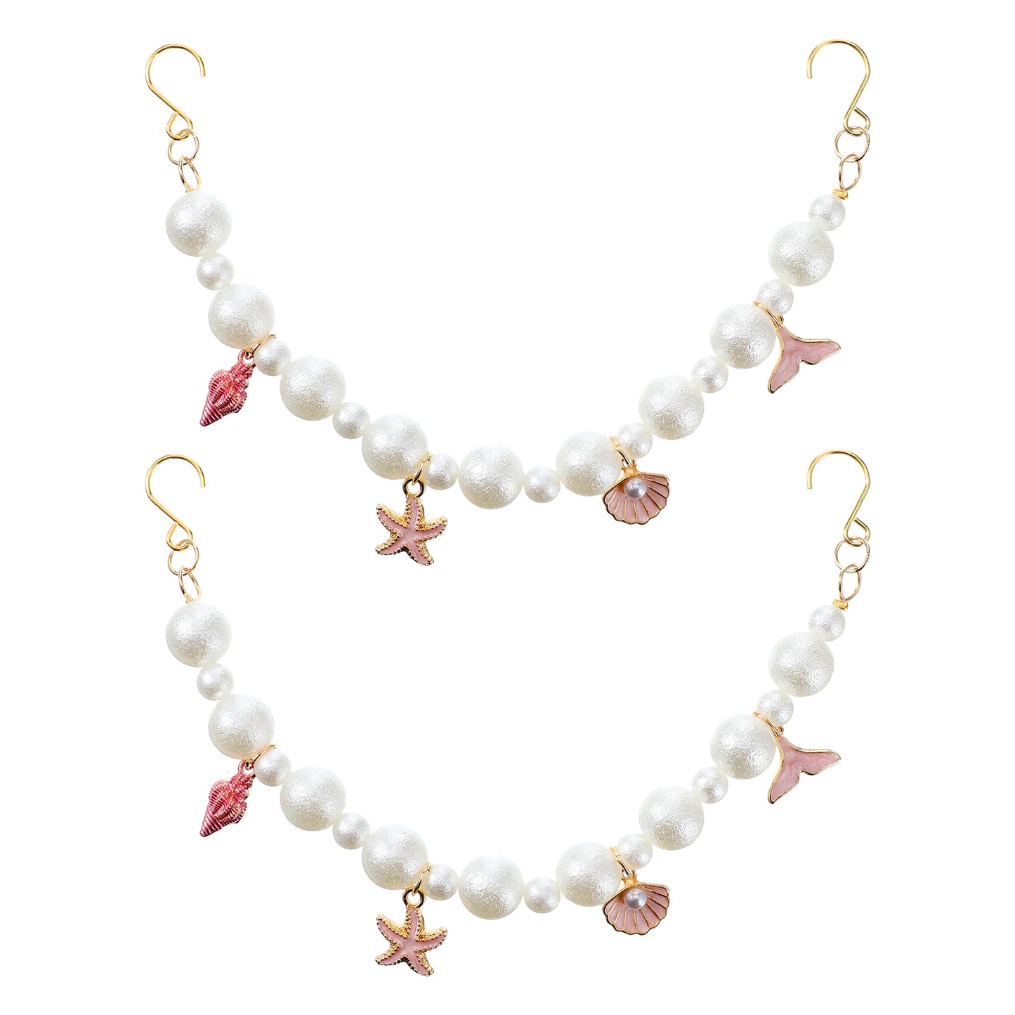 Axafazup Bling Shoe Charms, White Pearl Shoe Chains with Pink Seashells Starfish Conch, Cute Charms Accessories for Women Girls, DIY Shoe Decoration Charms for Party Favors Birthday Gifts