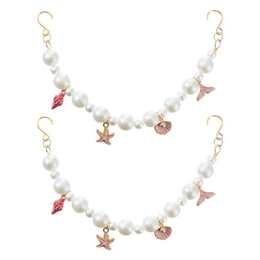 Axafazup Bling Shoe Charms, White Pearl Shoe Chains with Pink Seashells Starfish Conch, Cute Charms Accessories for Women Girls, DIY Shoe Decoration Charms for Party Favors Birthday Gifts