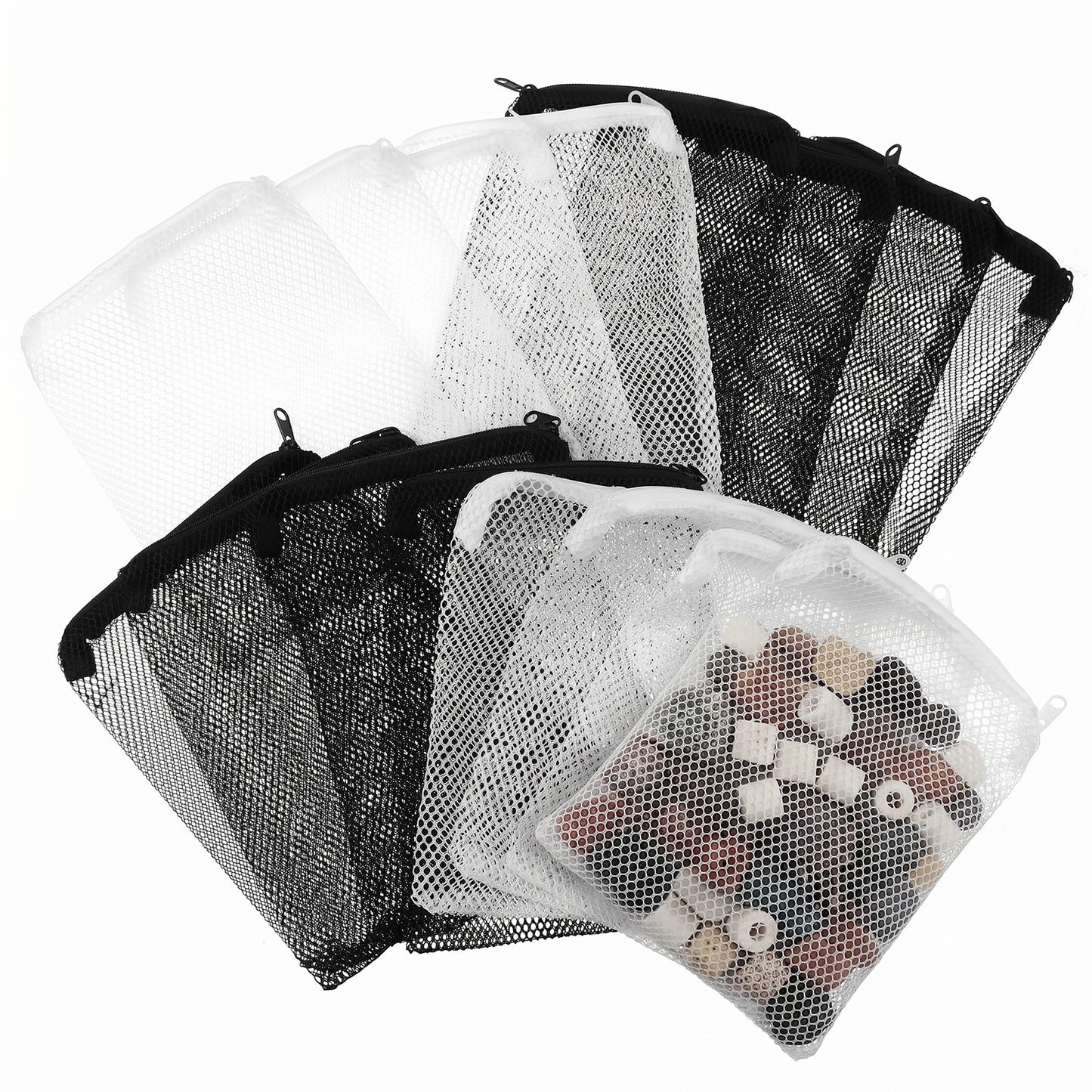 CIATBYYJ 16 Pack Aquarium Filter Media Bags with Zipper, Resuable Fine Mesh Zipper Bags for Activated Carbon, Bio Balls, Ceramic Rings, Fish Tank Filter Media (7.8" x 5.9")