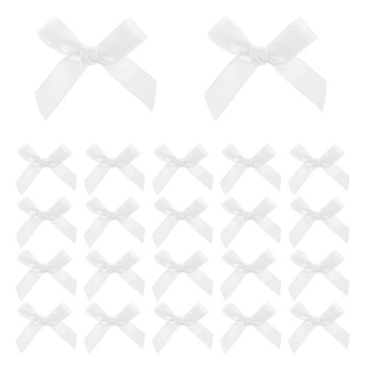 ZEYIYER 100PCS Mini Bows, Small White Bows Satin Fabric Bows Flowers, Tiny Bows Ribbon Cute Soft Bow Sewing Accessories for DIY Craft Sewing Scrapbooking Wedding Christmas Party Gift Decoration