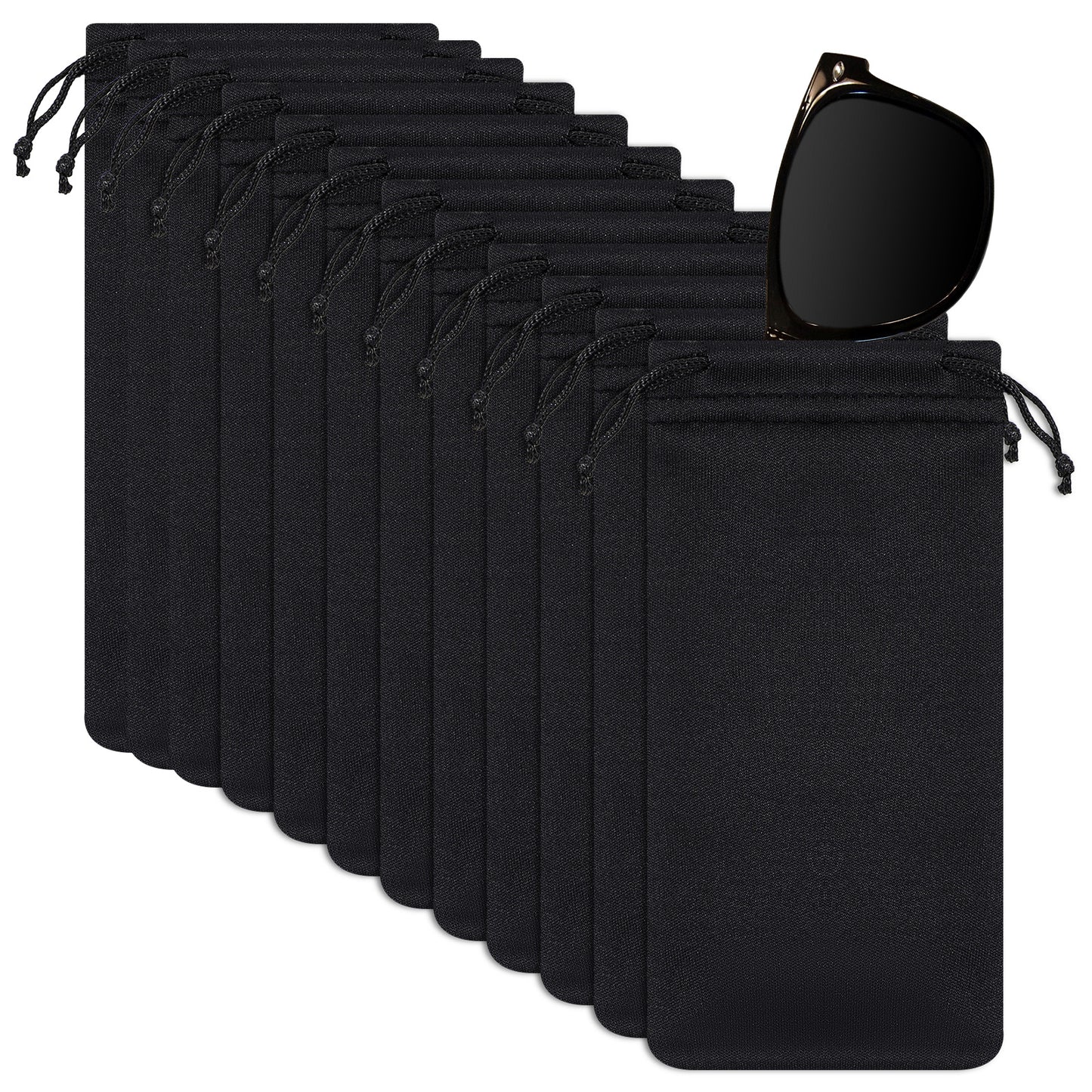 Quilax 12 Pcs Soft Sunglasses Pouch with Drawstring，Microfiber Sunglasses Bag, Cell Phone Storage Pouches Bag for Travel, Home and Office Organization