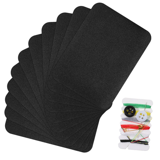 10 Pcs Iron on Patches for Clothes, 5x3.8 Inch Pants Patches for Holes Fabric Repair Patch with Sewing Kit for Clothing Inside & Outside Jeans Mending and Decorating(Black)
