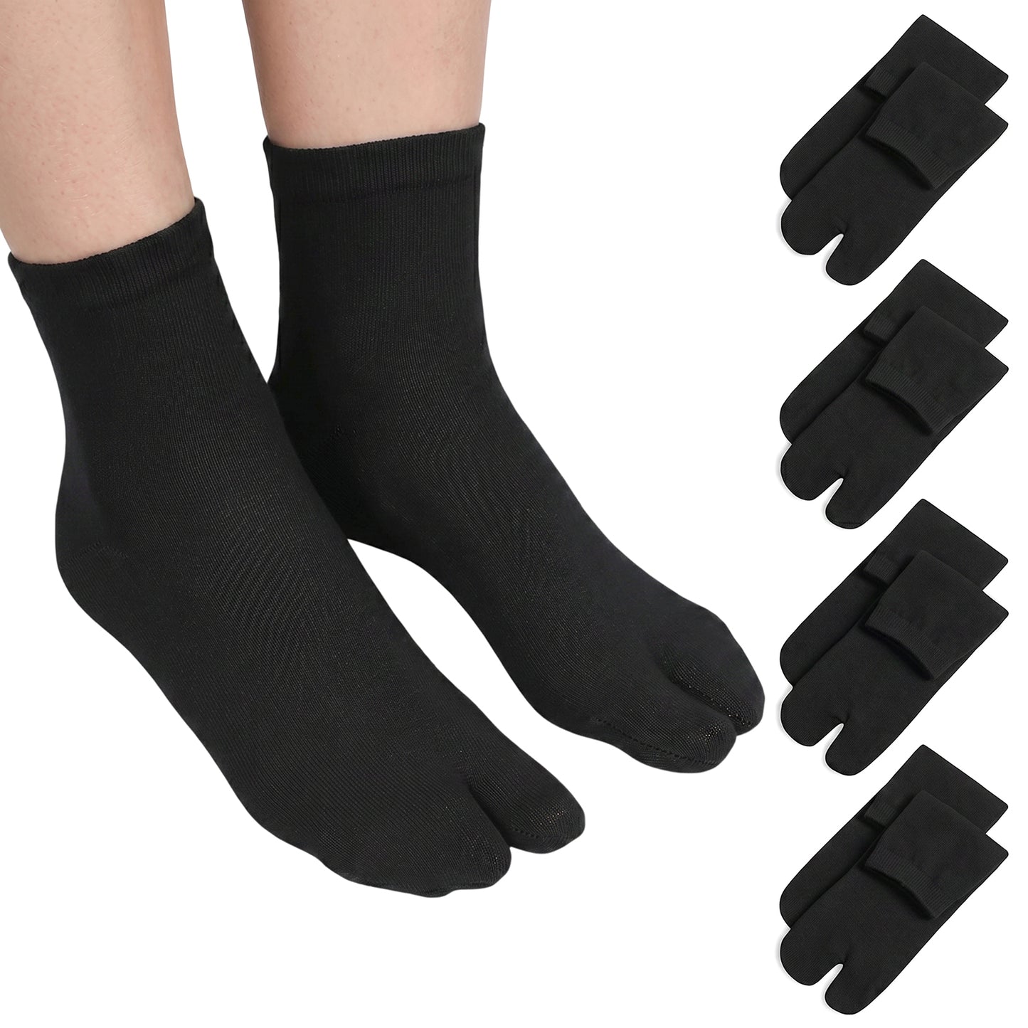 Tweruna 4 Pairs of Cotton Flip Flop Socks, Black Tabi Socks for Women Men, Elastic Japanese Toe Sock for Flip Flops, Casual Wear, Home