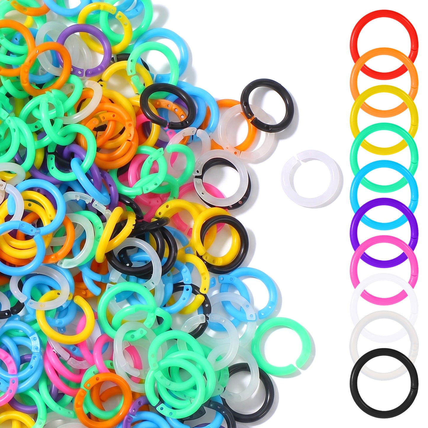 300pcs Plastic Binder Rings, 8 Colors PE Book Rings for Loose Leaf, Index Cards, Swatches, Documents Organization, Office School Home Use, 24mm Outer Diameter