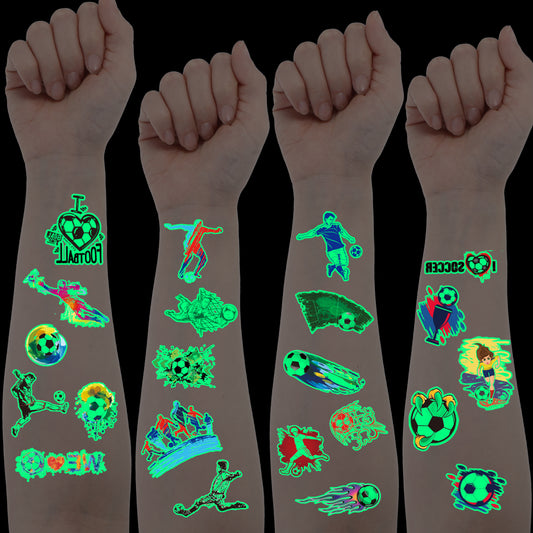 10 Sheets Soccer Sports Temporary Tattoos Sticker, Glow In The Dark Soccer Temporary Tattoos Fake Tattoo Stickers for Football Birthday Party Decorations, Goodie Bags Stuffers(Style A)