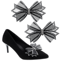 Aysatogc 2PCS Shoe Clips for Women Dress Shoes, Elegant Bow Shoes Clips Bows Shoe Accessories Rhinestone Clips for Women Girls Bridal Wedding Party Prom(Black)