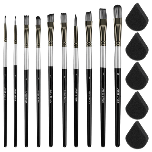 10 Pcs Face Paint Brushes with 5 Sponges Set Professional Face Paint Brush