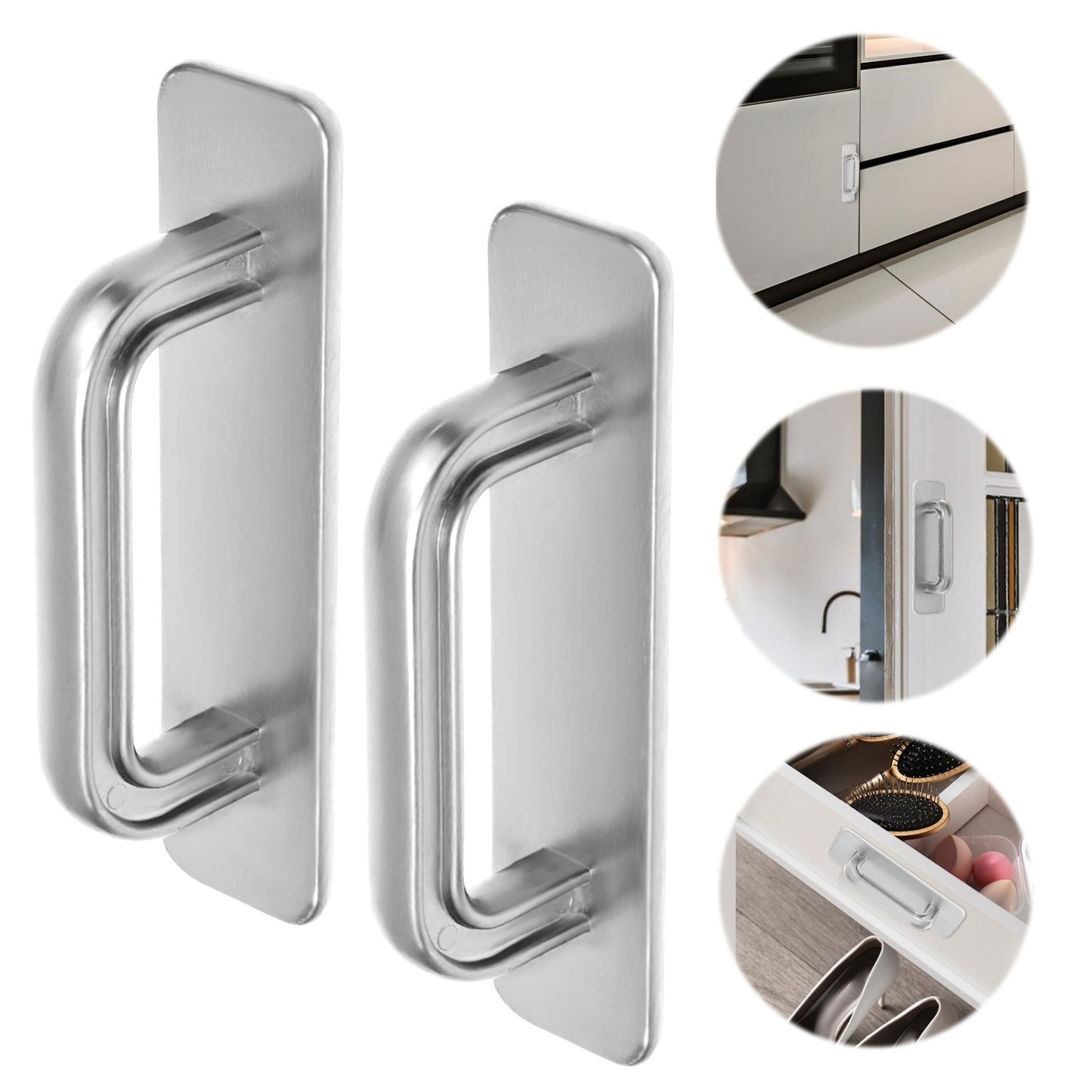Aeaocvo 2 Pack Adhesive Cabinet Handles, Stick on Handles for Cabinets, No Drill Peel and Stick for Kitchen Cabinet Closet Glass Sliding Shower Door Handle (Silver)