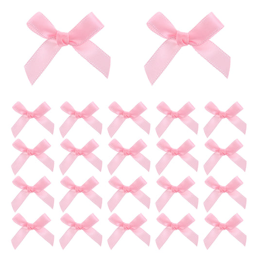 ZEYIYER 100PCS Pink Bows, Mini Bows Satin Fabric Bows Flowers, Small Ribbon Bows Cute Soft Bow Sewing Accessories for Wedding Christmas Party Favors Bakery Gift Wrapping Decoration