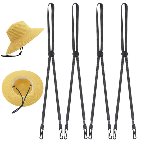 Aysatogc 5 Pcs Adjustable Hat Strap, Elastic Hats Removable Chin Cord Windproof Anti-Lost Cap Strap Clips Suitable for Outdoor Activities (Black)