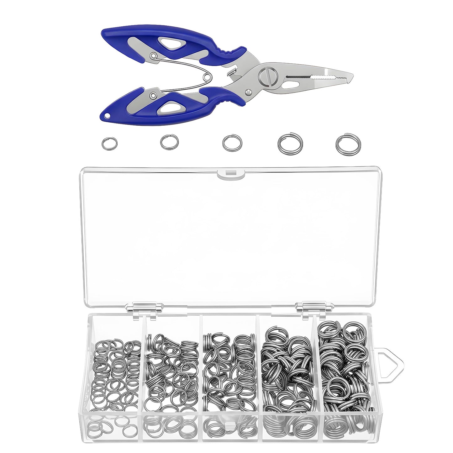 Quilax Stainless Steel Split Rings, 250 Pcs Fishing Swivel Connector Kit with Plier, Heavy Duty High Strength Lure Tackle for Saltwater, Freshwater