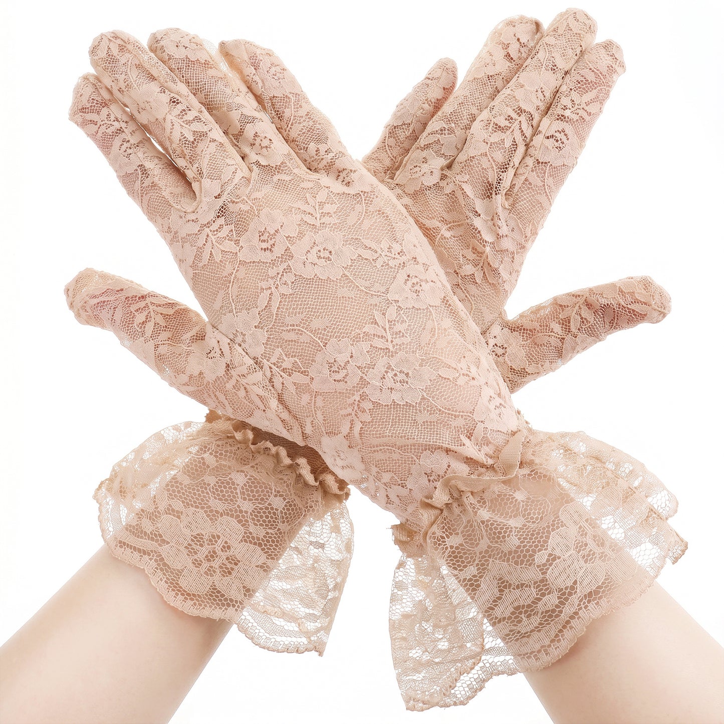 Abeillo Women Lace Gloves Elegant Wedding Gloves Short Tea Party Glove Courtesy Glove for Opera Evening Wedding Tea Party Prom 1920s (Nude)