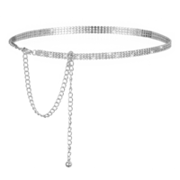1 PCS Silver Belly Chain, Waist Chain for Women, Rhinestone Chain Belt, Silver Navel Body Chain, Adjustable Body Chains for Summer Beach Outfits