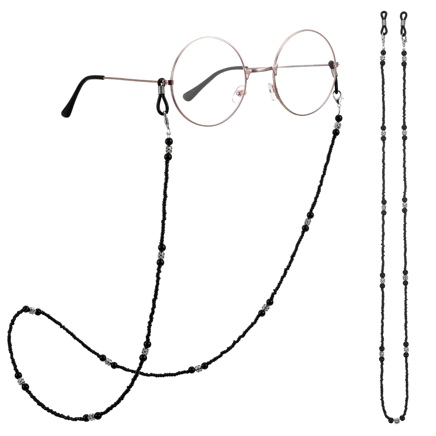 1 PCS Beaded Glasses Chain, Black Eyeglass Chains for Women Eyeglass Holders Around Neck Glasses Lanyard Stylish Eyeglasses Strap for Sunglass Strap