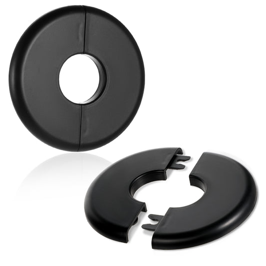 Wall Split Flange 2 Pieces ABS Self-Adhesive Tape Escutcheon Plate Cover 28mm Buckle Design Pipe Cover Pipe Hole Air Conditioning Hole Decorative Cover for Water Pipe Faucet Accessories (Black,Round)
